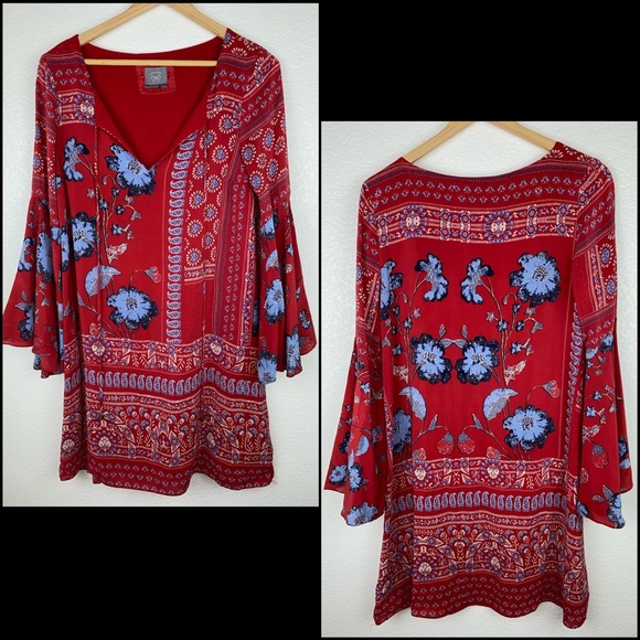 Anthro Vanessa Virginia Silk Paisley Floral Bell Sleeve Dress - Picture 5 of 9